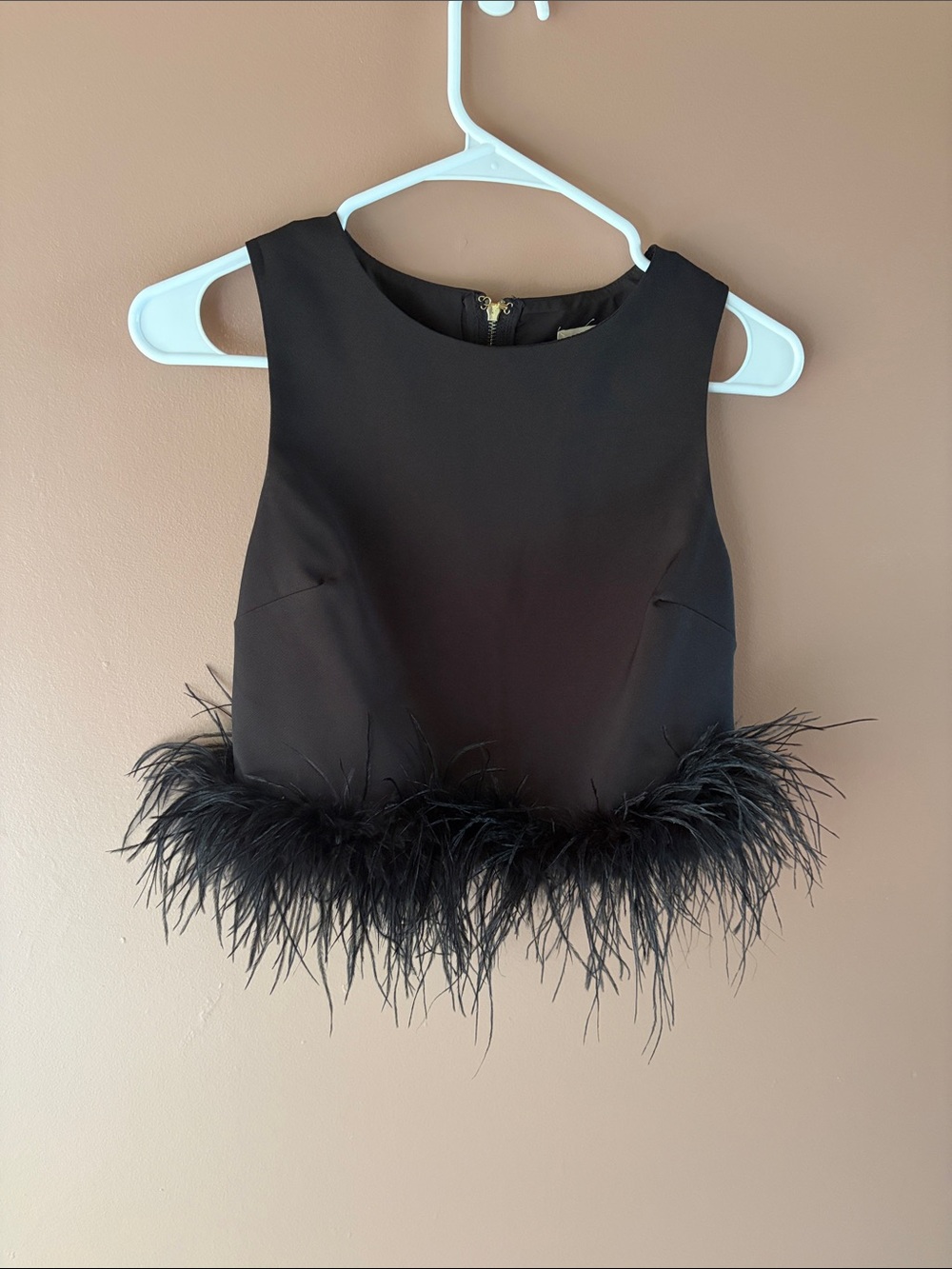 Lena Black Feather Trim Crop Top